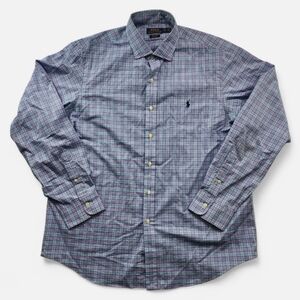 Polo Ralph Lauren Blue Pink Plaid Shirt Men's XL 100% Cotton Stretch Button Down